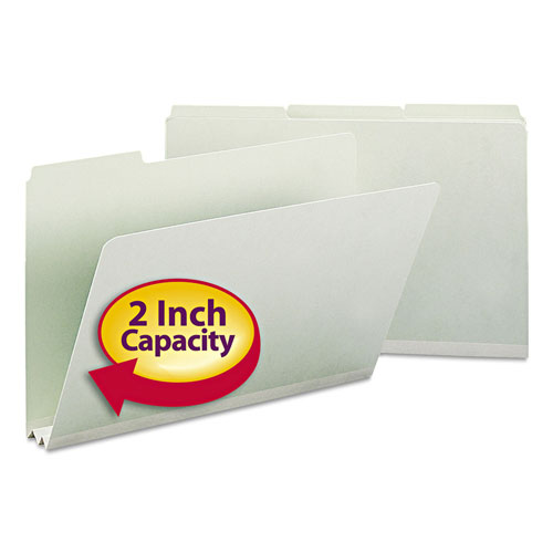 Smead Expanding Recycled Heavy Pressboard Folders, 1/3-Cut Tabs, 2" Expansion, Legal Size, Gray-Green, 25/Box