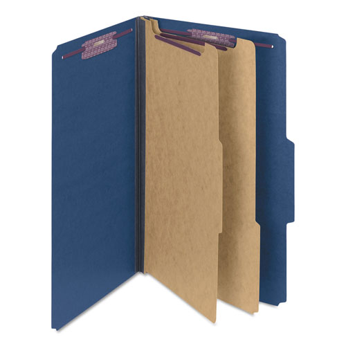 Smead Six-Section Pressboard Top Tab Classification Folders with SafeSHIELD Fasteners, 2 Dividers, Legal Size, Dark Blue, 10/Box