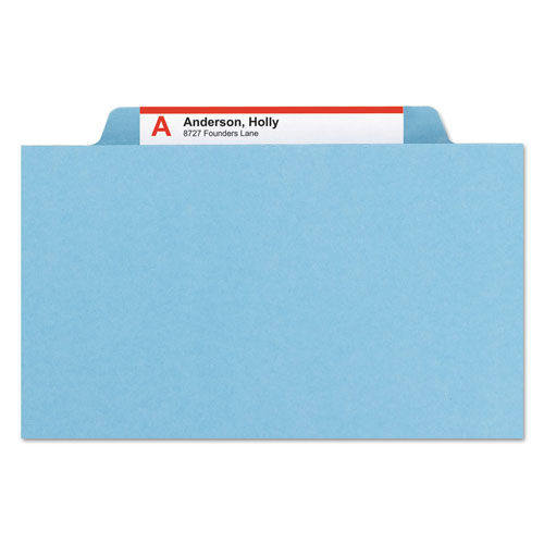 Smead Eight-Section Pressboard Top Tab Classification Folders with SafeSHIELD Fasteners, 3 Dividers, Legal Size, Blue, 10/Box