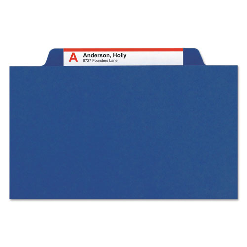Smead Eight-Section Pressboard Top Tab Classification Folders with SafeSHIELD Fasteners, 3 Dividers, Legal Size, Dark Blue, 10/Box