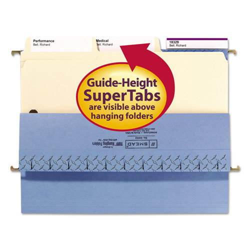 Smead SuperTab Reinforced Guide Height 2-Fastener Folders, 1/3-Cut Tabs, Legal Size, 11 pt. Manila, 50/Box