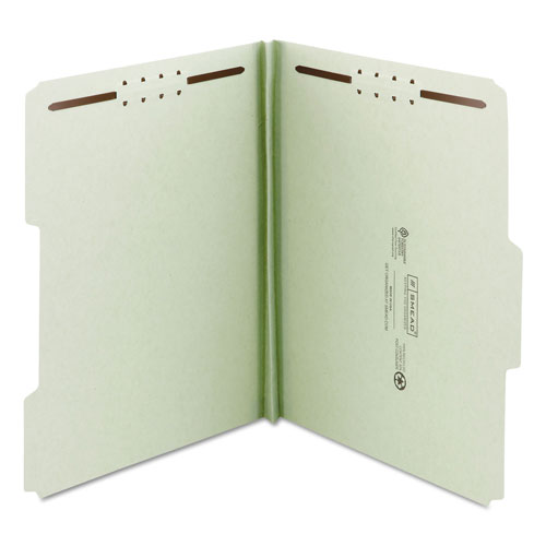 Smead 100% Recycled Pressboard Fastener Folders, Legal Size, Gray-Green, 25/Box