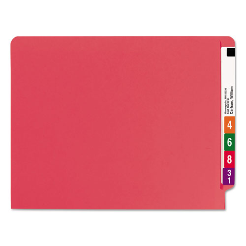 Smead Heavyweight Colored End Tab Folders with Two Fasteners, Straight Tab, Letter Size, Red, 50/Box