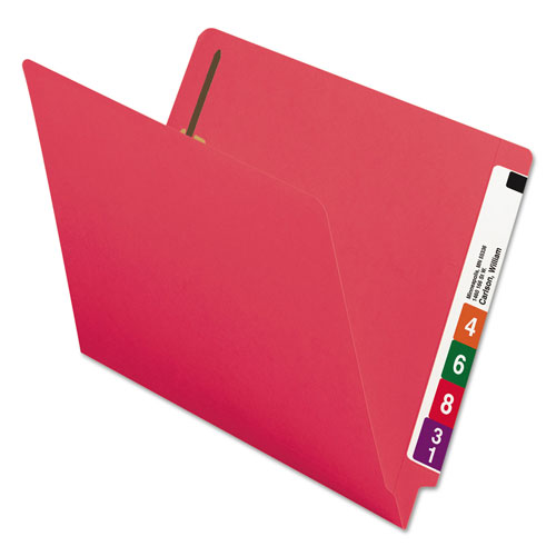 Smead Heavyweight Colored End Tab Folders with Two Fasteners, Straight Tab, Letter Size, Red, 50/Box