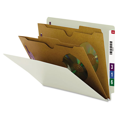 Smead X-Heavy End Tab Pressboard Classification Folders w/SafeSHIELD Fasteners, 2-Pocket Dividers, Letter Size, Gray-Green, 10/Box