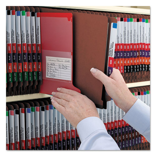 Smead End Tab Pressboard Classification Folders with SafeSHIELD Coated Fasteners, 2 Dividers, Letter Size, Red, 10/Box