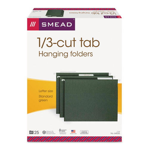 Smead Hanging Folders, Letter Size, 1/3-Cut Tab, Standard Green, 25/Box