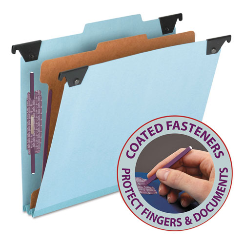 Smead FasTab Hanging Pressboard Classification Folders, Letter Size, 1 Divider, Blue