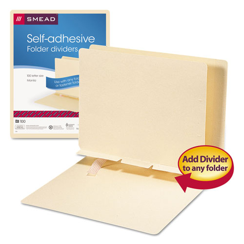 Smead Self-Adhesive Folder Dividers for Top/End Tab Folders, Prepunched for Fasteners, Letter Size, Manila, 100/Box