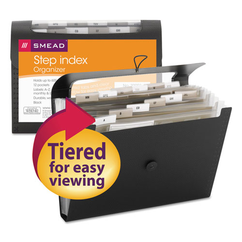 Smead Step Index Organizer, 12 Sections, 1/6-Cut Tab, Letter Size, Black