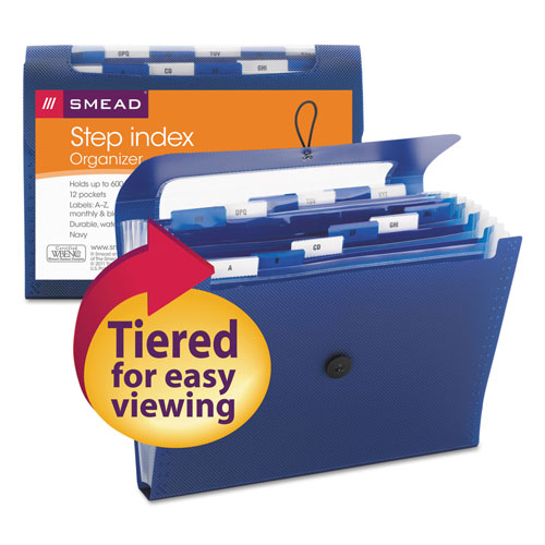 Smead Step Index Organizer, 12 Sections, 1/6-Cut Tab, Letter Size, Navy