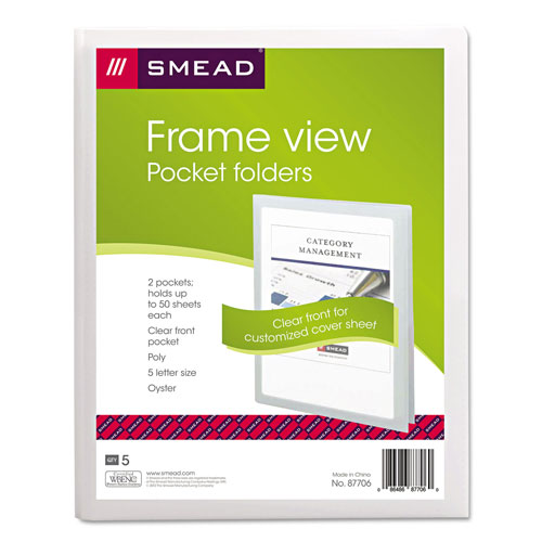 Smead Frame View Poly Two-Pocket Folder, 11 x 8 1/2, Clear/Oyster, 5/Pack