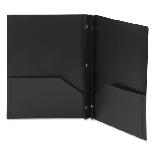 Smead Poly Two-Pocket Folder w/Fasteners, 11 x 8.5, Black, 25/Box