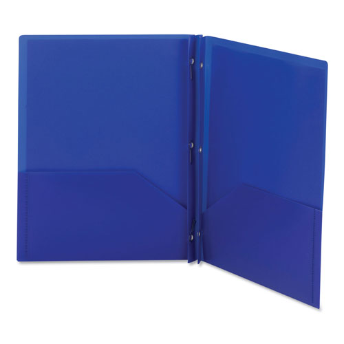 Smead Poly Two-Pocket Folder w/Fasteners, 11 x 8 1/2, Blue, 25/Box