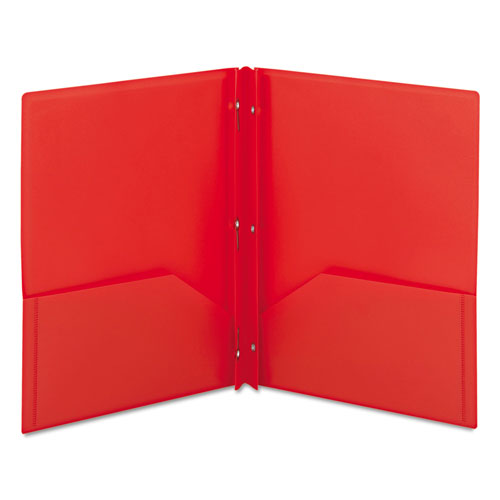 Smead Poly Two-Pocket Folder w/Fasteners, 11 x 8 1/2, Red, 25/Box