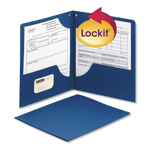 Smead Lockit Two-Pocket Folder, Textured Paper, 11 x 8 1/2, DK Blue, 25/BX