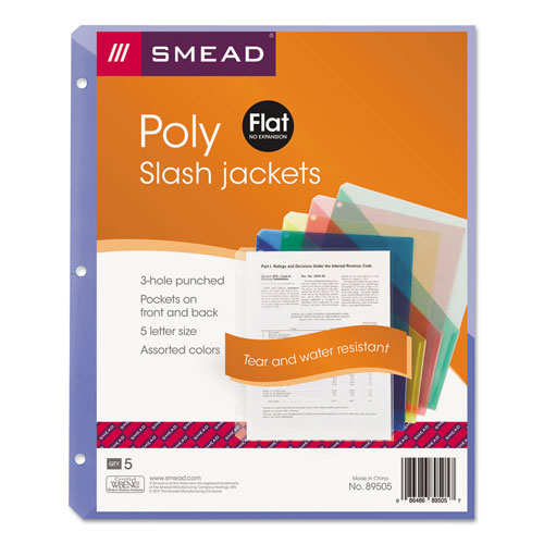 Smead Organized Up Poly Slash Jackets, 2-Sections, Letter Size, Assorted Colors, 5/Pack