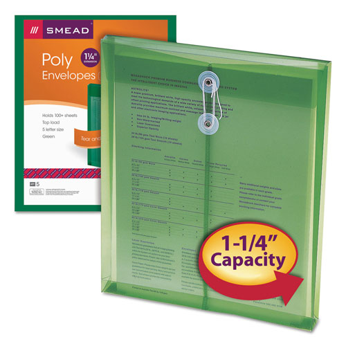 Smead Poly String & Button Interoffice Envelopes, String & Button Closure, 9.75 x 11.63, Transparent Green, 5/Pack