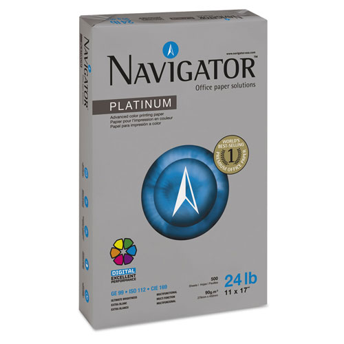 Navigator Platinum Paper, 99 Bright, 24lb, 11 x 17, White, 500 Sheets/Ream, 5 Reams/Carton