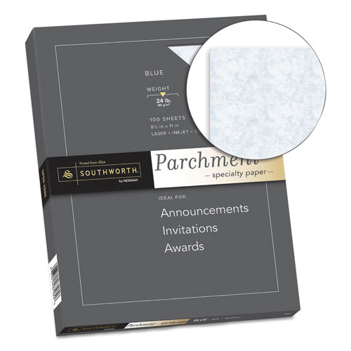 Southworth Parchment Specialty Paper, 24 lb, 8.5 x 11, Blue, 100/Pack