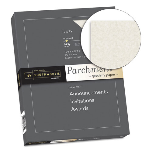 Southworth Parchment Specialty Paper, 24 lb, 8.5 x 11, Ivory, 100/Pack