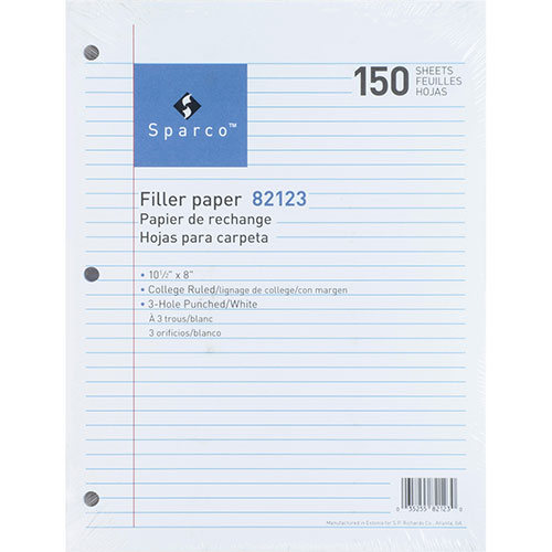 Sparco Filler Paper, College-Ruled, 16lb., 10-1/2