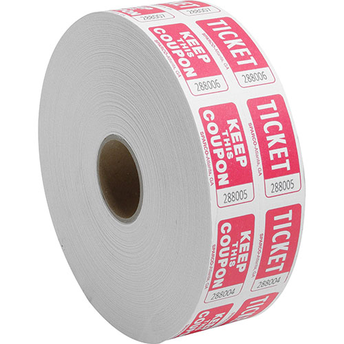 Sparco roll tickets, double with coupon, 2000 tickets per roll, red