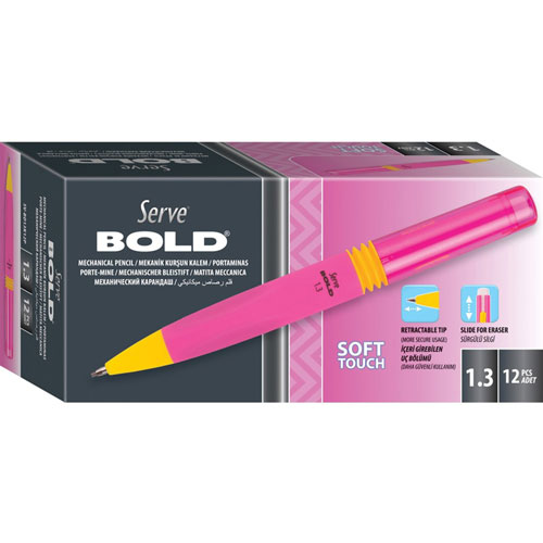 So-Mine Bold Mechanical Pencils - 1.3 mm Lead Diameter - Bold Point - Black Lead - Pink Plastic Barrel - 1 Each