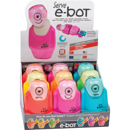 So-Mine Serve E-Bot Eraser & Sharpener - 2 Hole(s) - Plastic - Multicolor - 1 Each