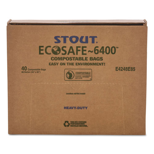 Stout EcoSafe-6400 Bags, 48 gal, 0.85 mil, 42