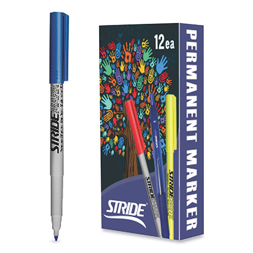 Stride StrideMark Permanent Marker, Fine Bullet Tip, Blue, 12/Pack