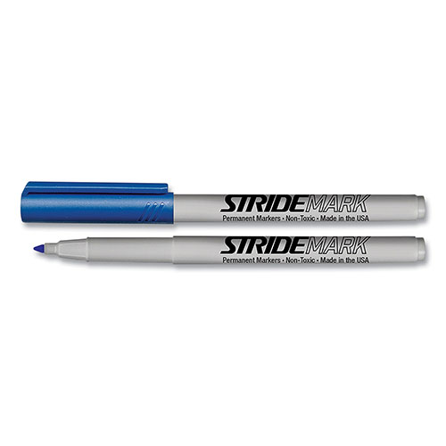 Stride StrideMark Permanent Marker, Fine Bullet Tip, Blue, 12/Pack