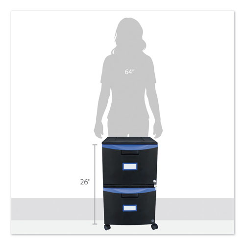 Storex Two-Drawer Mobile Filing Cabinet, 14.75w x 18.25d x 26h, Black/Blue