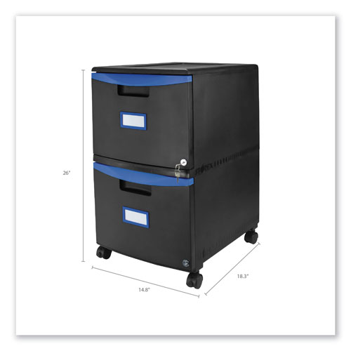 Storex Two-Drawer Mobile Filing Cabinet, 14.75w x 18.25d x 26h, Black/Blue