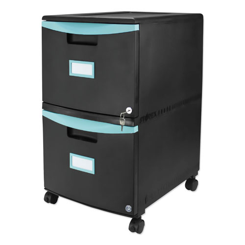 Storex Two-Drawer Mobile Filing Cabinet, 14.75w x 18.25d x 26h, Black/Teal