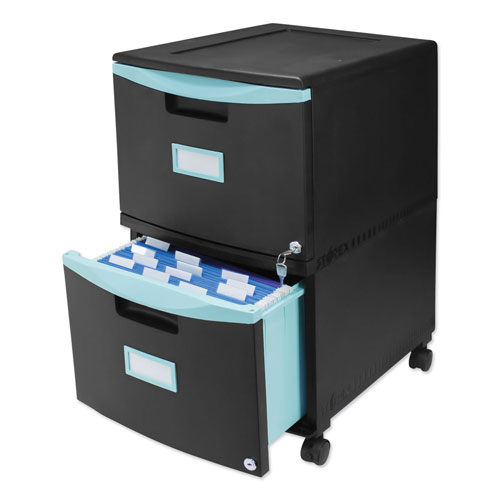 Storex Two-Drawer Mobile Filing Cabinet, 14.75w x 18.25d x 26h, Black/Teal