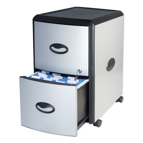 Storex Two-Drawer Mobile Filing Cabinet, Metal Siding, 19w x 15d x 23h, Silver/Black