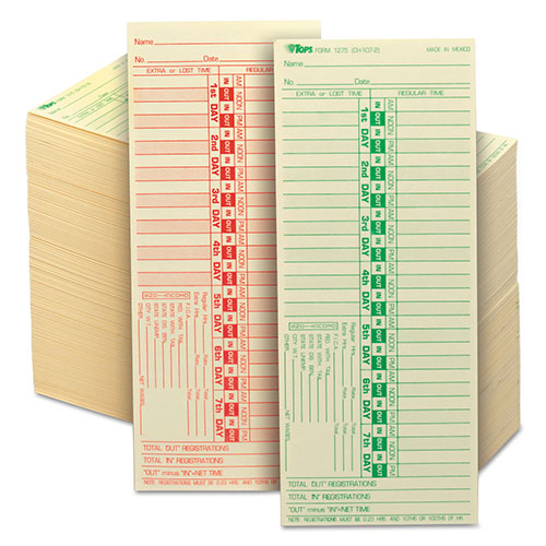 TOPS Time Clock Cards, Replacement for CH-107-2, Two Sides, 3.5 x 9, 500/Box