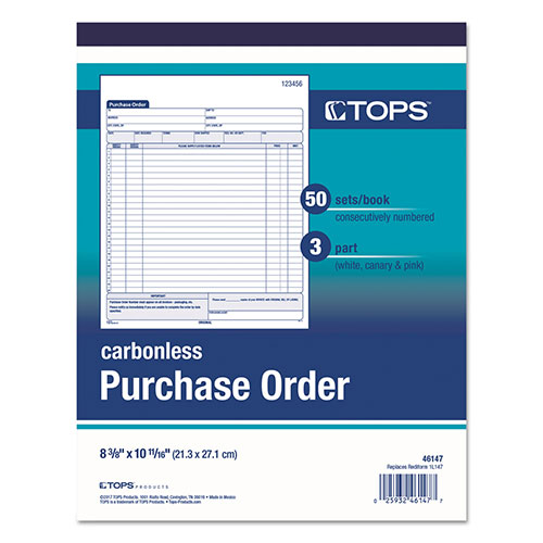 TOPS Purchase Order Book, Three-Part Carbonless, 8.38 x 10.19, 1/Page, 50 Forms