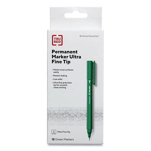TRU RED™ Pen Style Permanent Marker, Extra-Fine Needle Tip, Green, Dozen