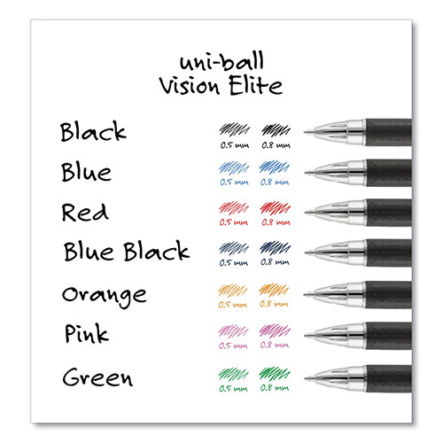 Uni-Ball VISION ELITE Stick Roller Ball Pen, Bold 0.8 mm, Assorted Ink/Barrel, 8/Pack