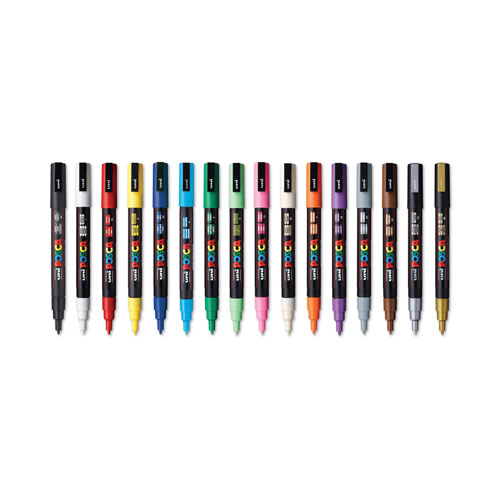 Uni-Ball POSCA Permanent Specialty Marker, Fine Bullet Tip, Assorted Colors,16/Pack