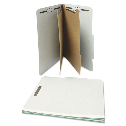 Universal Six--Section Pressboard Classification Folders, 2 Dividers, Letter Size, Gray, 10/Box