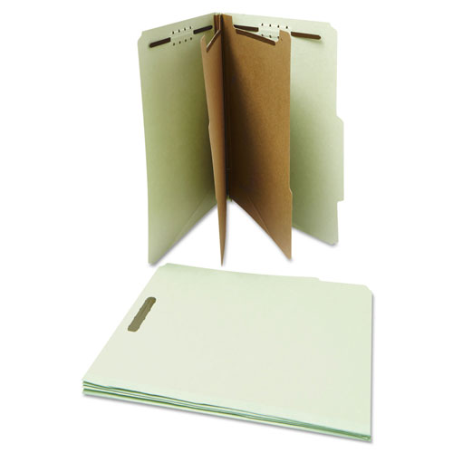 Universal Six--Section Pressboard Classification Folders, 2 Dividers, Letter Size, Gray-Green, 10/Box