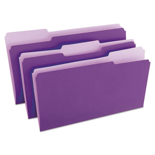 Universal Deluxe Colored Top Tab File Folders, 1/3-Cut Tabs: Assorted, Legal Size, Violet/Light Violet, 100/Box