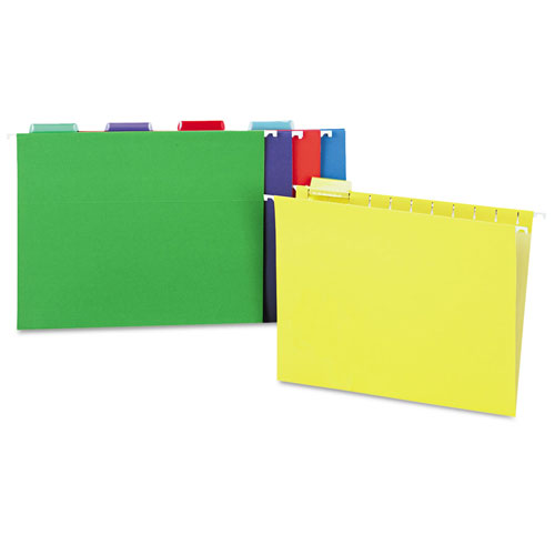 Universal Deluxe Bright Color Hanging File Folders, Letter Size, 1/5-Cut Tab, Assorted, 25/Box