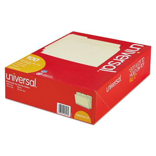 Universal Double-Ply Top Tab Manila File Folders, 1/3-Cut Tabs: Assorted, Letter Size, 0.75