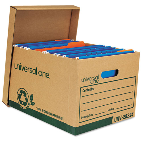 Universal Recycled Heavy-Duty Record Storage Box, Letter/Legal Files, Kraft/Green, 12/Carton