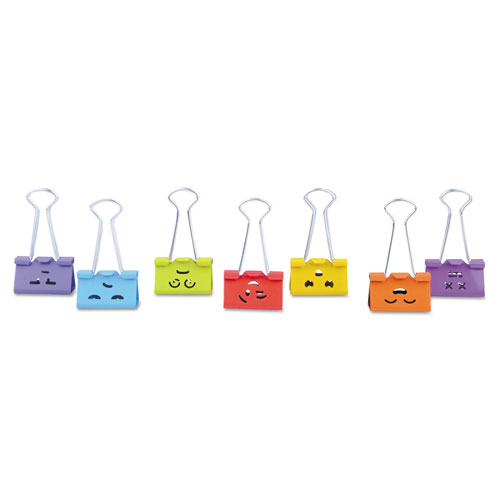 Universal Emoji Themed Binder Clips with Storage Tub, Medium, Assorted Colors, 42/Pack