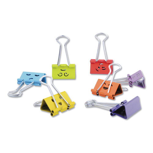 Universal Emoji Themed Binder Clips with Storage Tub, Medium, Assorted Colors, 42/Pack